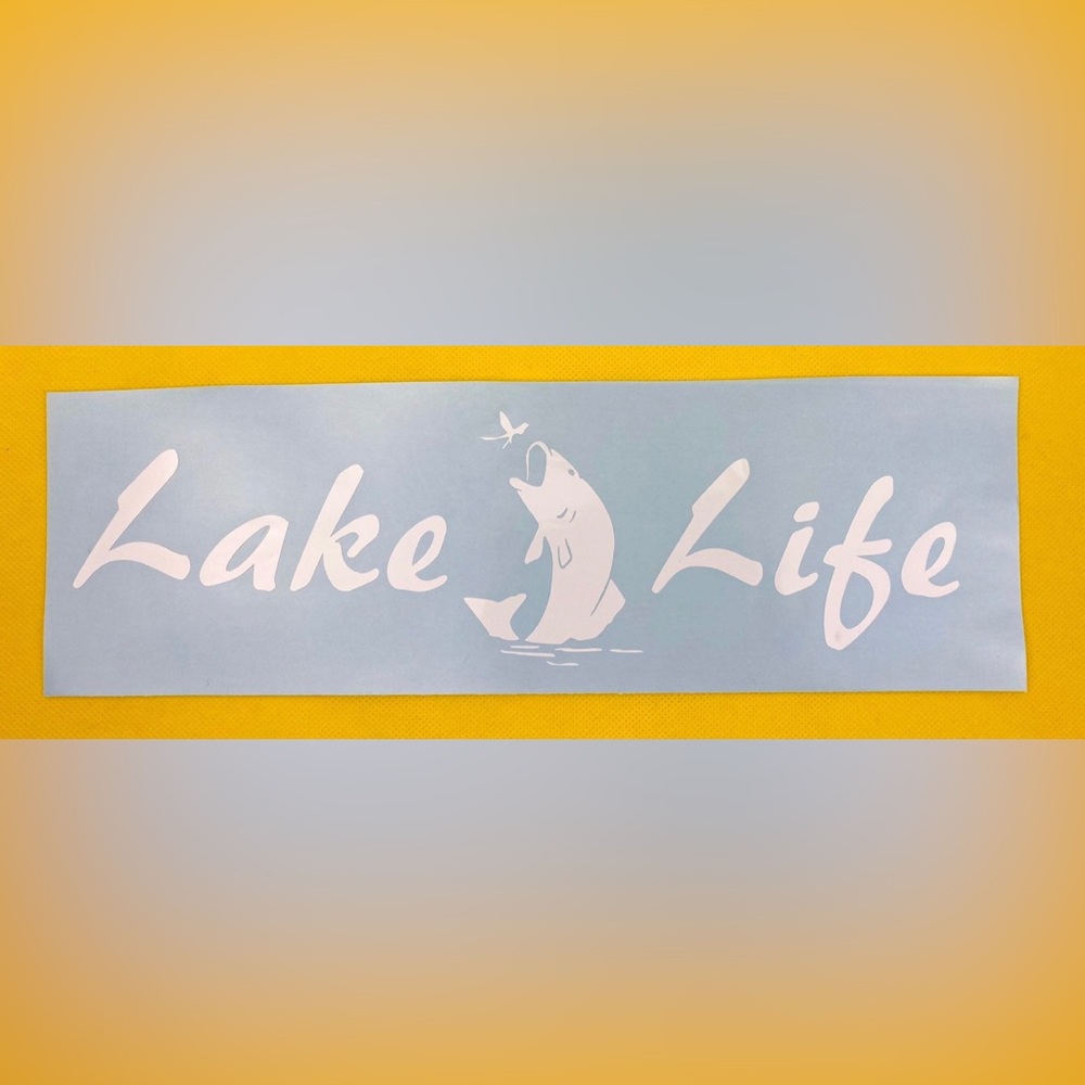 Lake Life Fishing White Vinyl Car Laptop Window Decal New